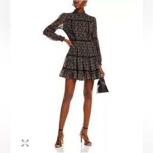 Aqua Black Floral Long Sleeve Dress